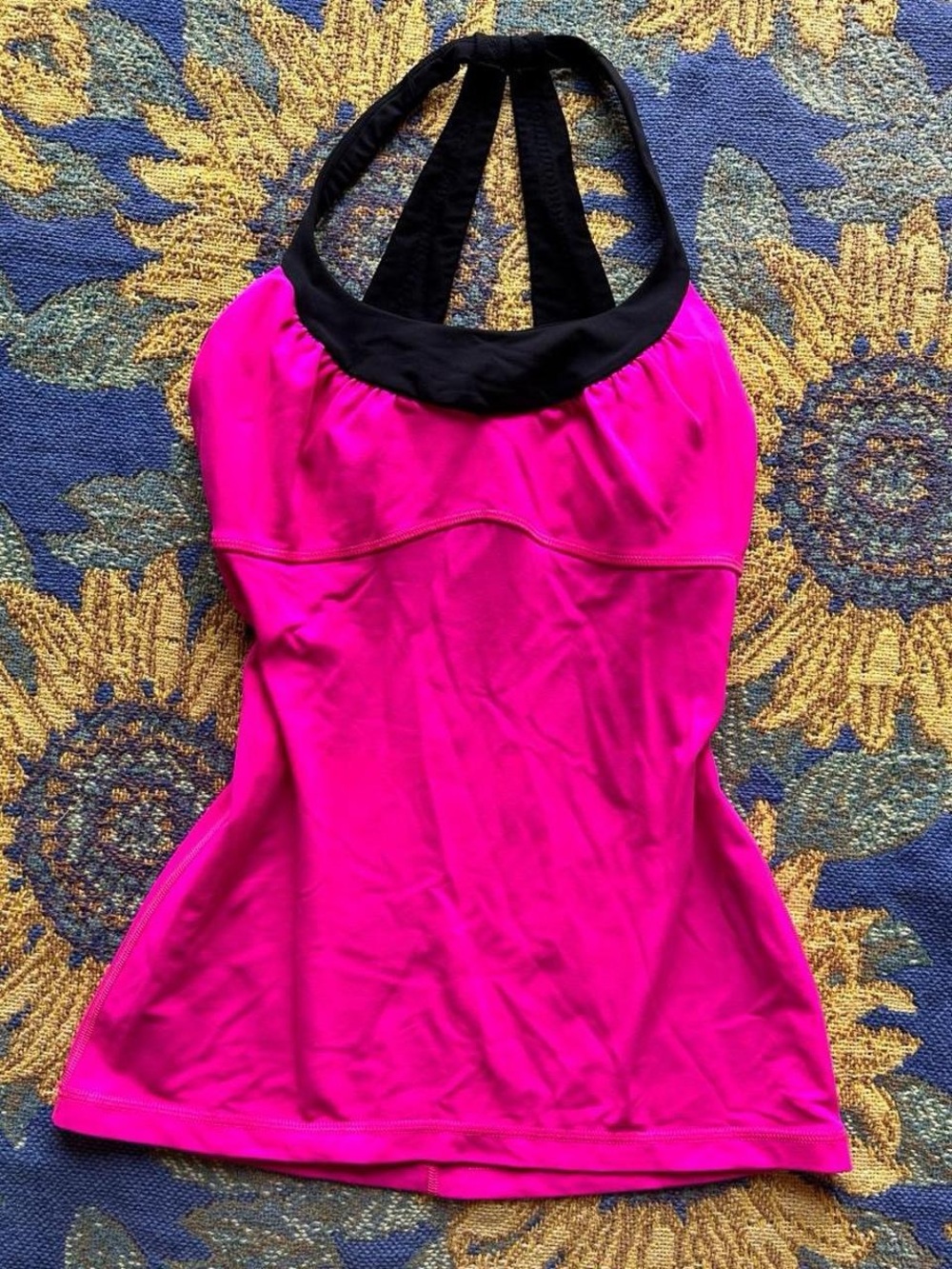 Lululemon hot pink & black halter top with criss cross back